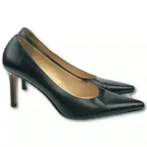 Ellen Tracy heels size 7.5 black alligator embossed Italian leather pointy toe